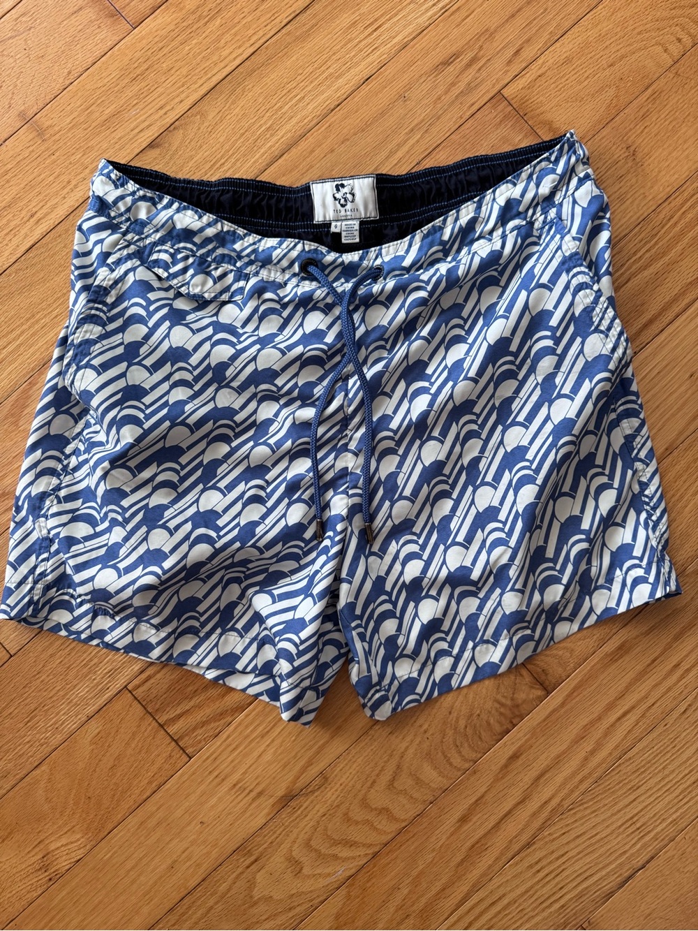 Ted Baker Blue & White Geometric Swim Trunks
